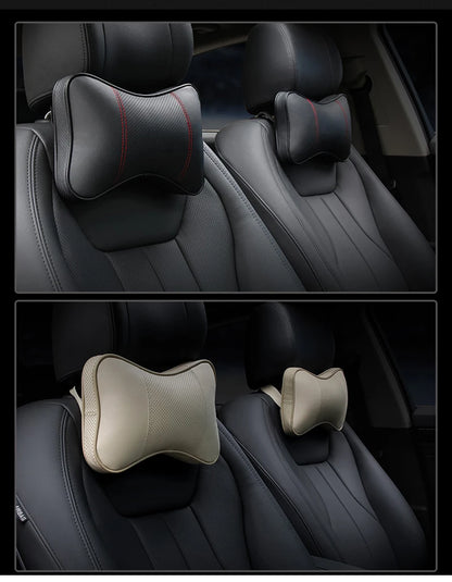 Car Neck Pillow - Ergonomic Neck Support PU Leather Headrest Cushion for Driving Comfort - ZOOMNSTORE