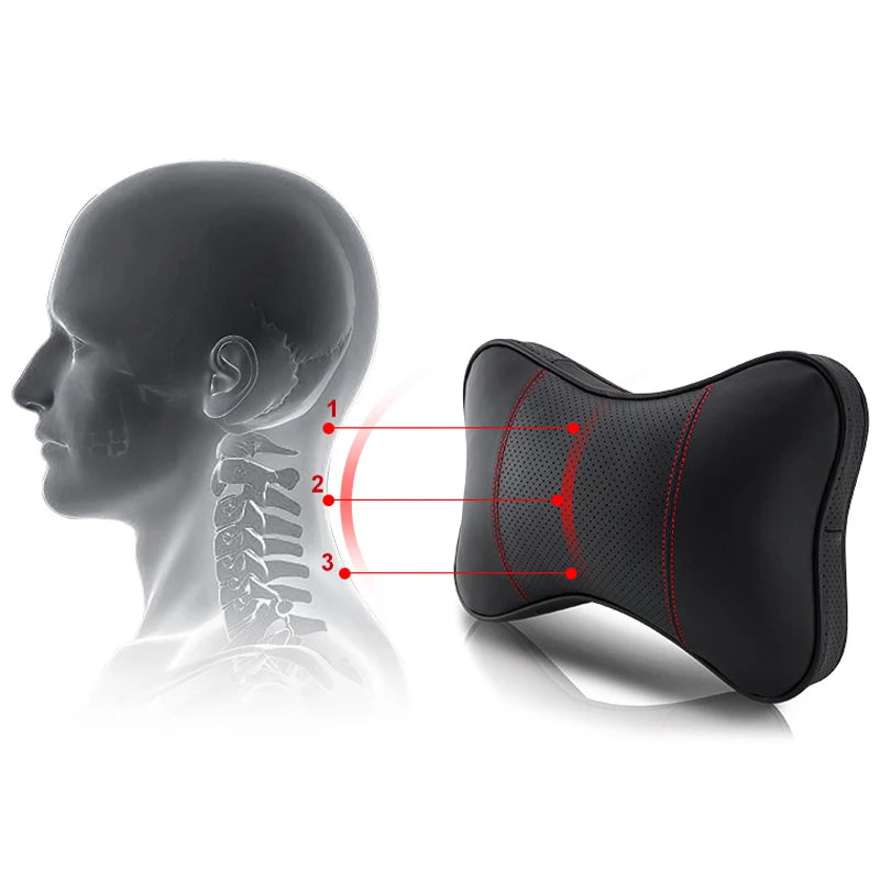 Car Neck Pillow - Ergonomic Neck Support PU Leather Headrest Cushion for Driving Comfort - ZOOMNSTORE