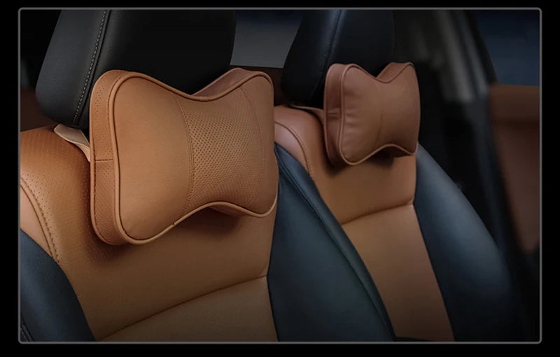 Car Neck Pillow - Ergonomic Neck Support PU Leather Headrest Cushion for Driving Comfort - ZOOMNSTORE