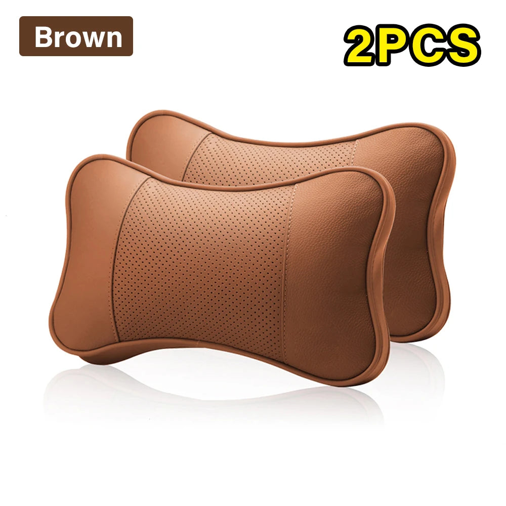 Car Neck Pillow - Ergonomic Neck Support PU Leather Headrest Cushion for Driving Comfort - ZOOMNSTORE