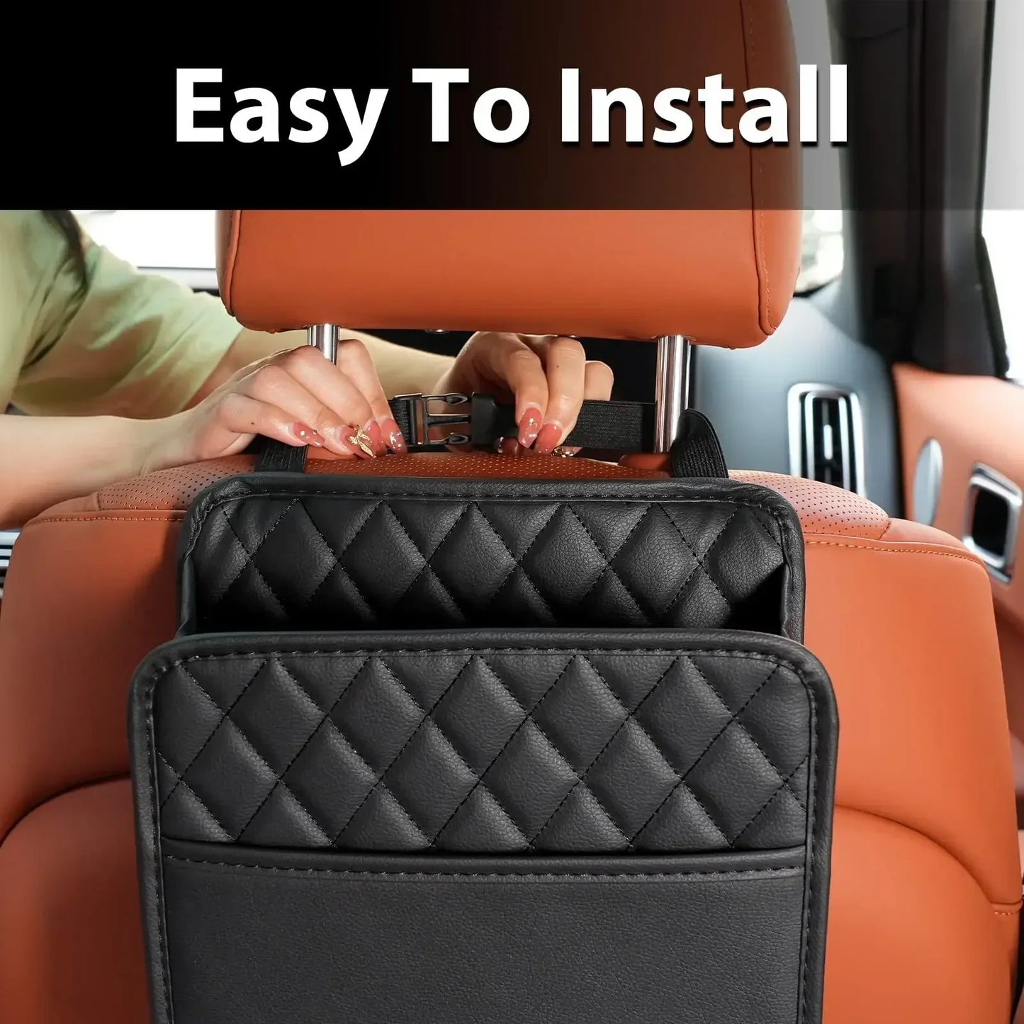 Car Seat Organizer PU Leather Storage Bag - Multi Pocket Waterproof Tissue Holder - ZOOMNSTORE