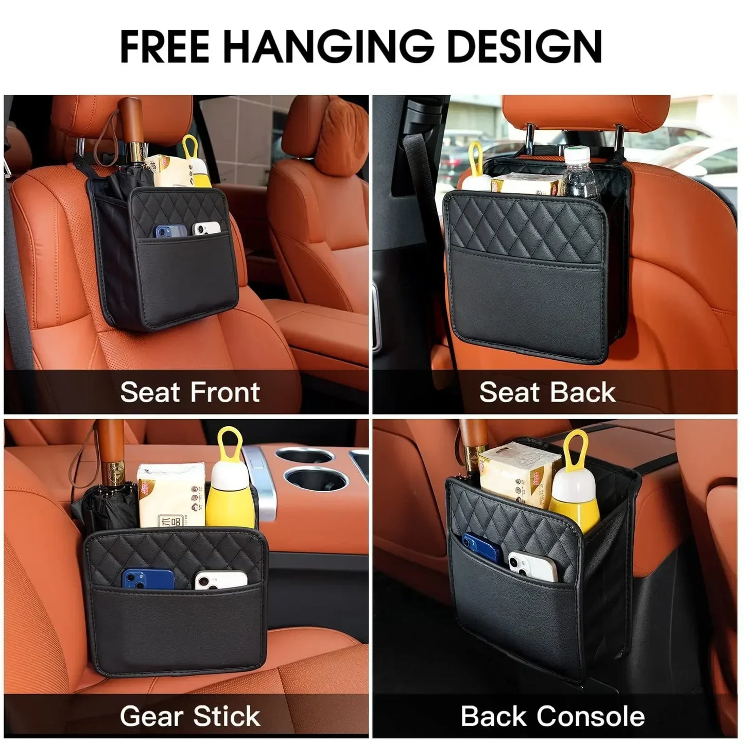 Car Seat Organizer PU Leather Storage Bag - Multi Pocket Waterproof Tissue Holder - ZOOMNSTORE