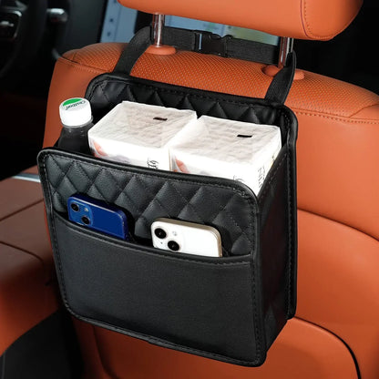 Car Seat Organizer PU Leather Storage Bag - Multi Pocket Waterproof Tissue Holder - ZOOMNSTORE