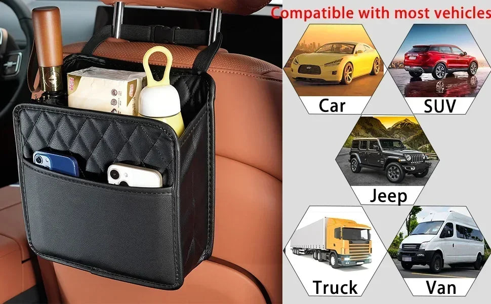 Car Seat Organizer PU Leather Storage Bag - Multi Pocket Waterproof Tissue Holder - ZOOMNSTORE