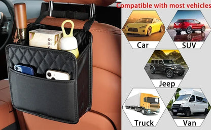Car Seat Organizer PU Leather Storage Bag - Multi Pocket Waterproof Tissue Holder - ZOOMNSTORE