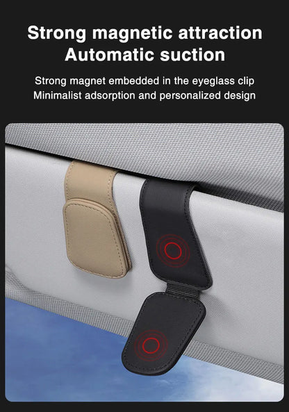 Car Sun Visor Clip - Magnetic Eyeglass Holder Leather Glasses Case For Car - ZOOMNSTORE