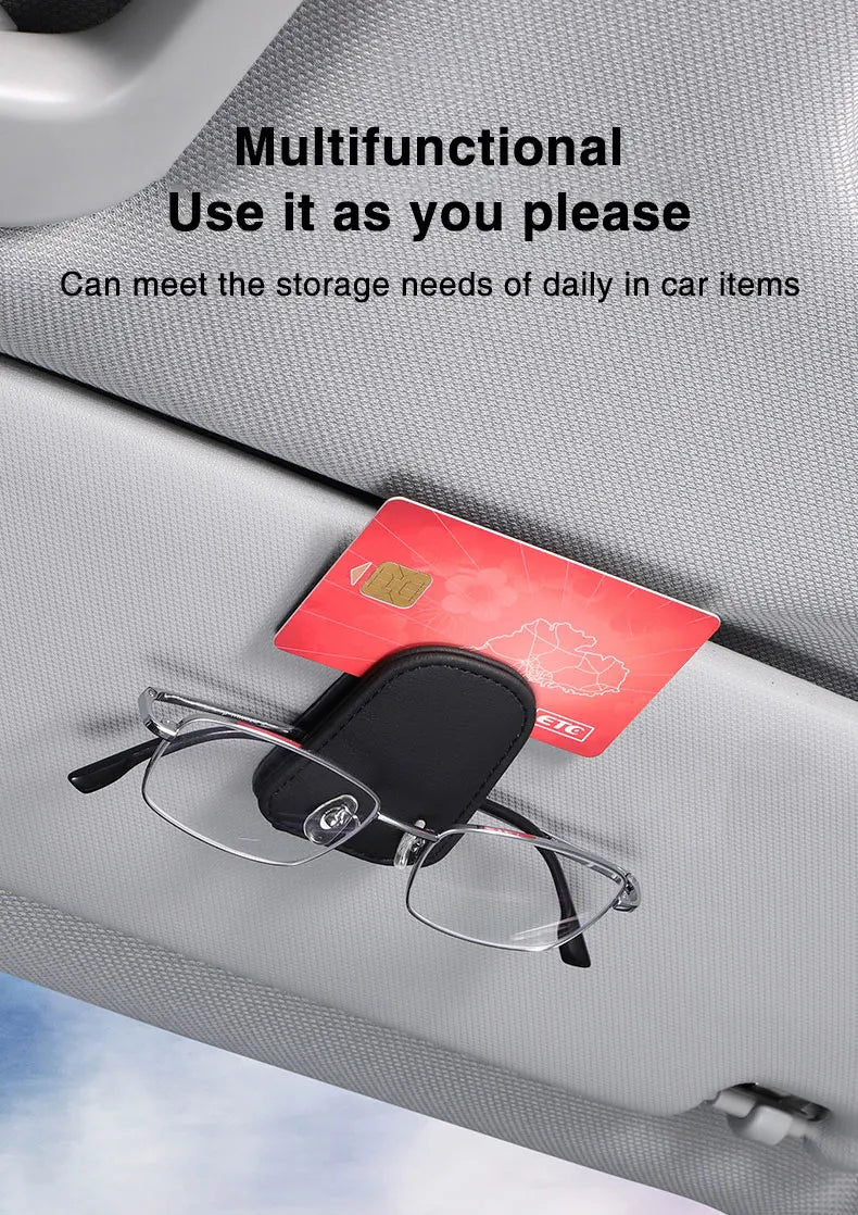 Car Sun Visor Clip - Magnetic Eyeglass Holder Leather Glasses Case For Car - ZOOMNSTORE