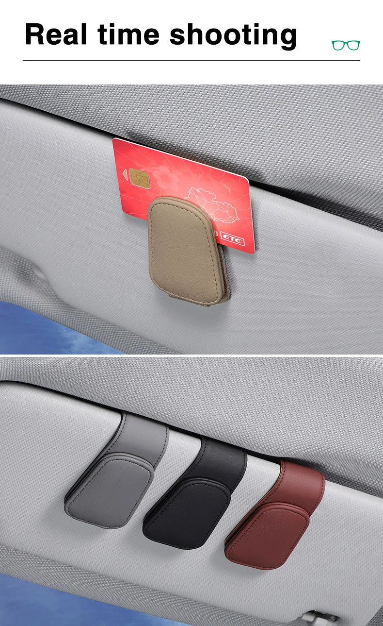 Car Sun Visor Clip - Magnetic Eyeglass Holder Leather Glasses Case For Car - ZOOMNSTORE