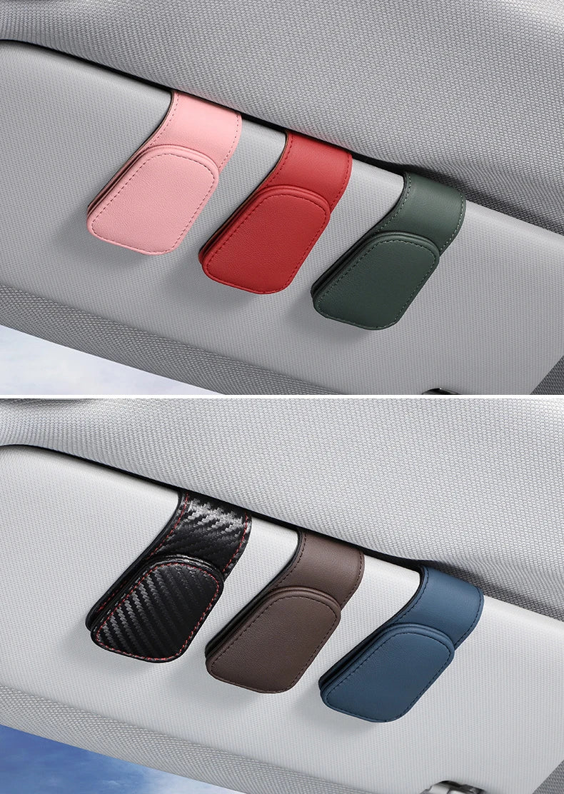 Car Sun Visor Clip - Magnetic Eyeglass Holder Leather Glasses Case For Car - ZOOMNSTORE