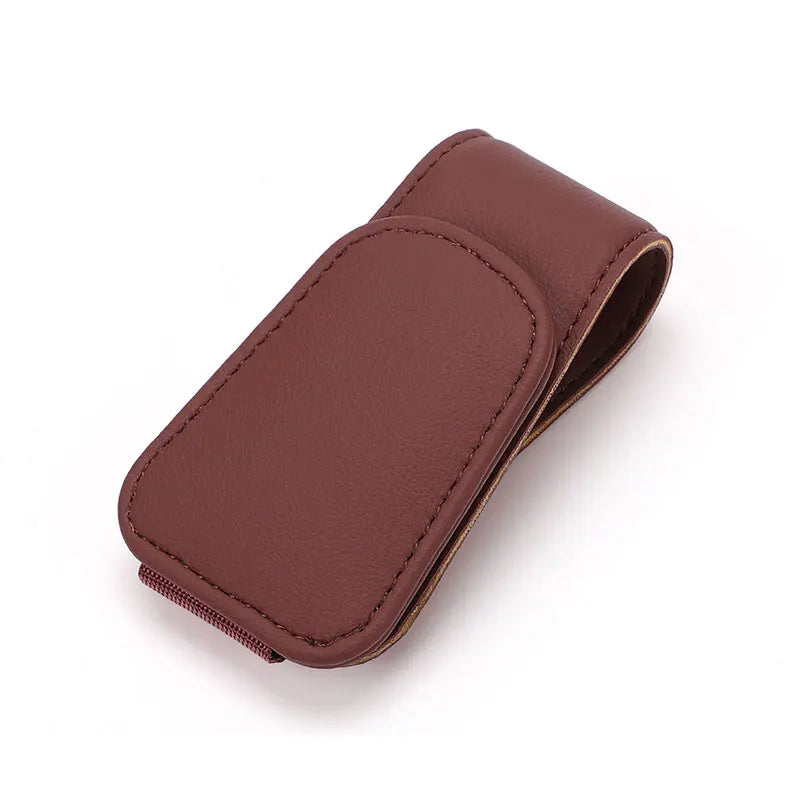 Car Sun Visor Clip - Magnetic Eyeglass Holder Leather Glasses Case For Car - ZOOMNSTORE