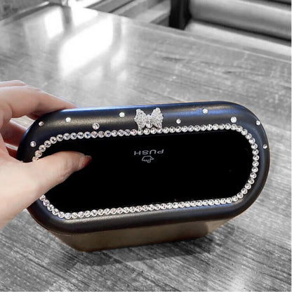 Car Trash Bin Diamond Bowknot Hanging Vehicle Garbage Can Pressing Type Storage - ZOOMNSTORE