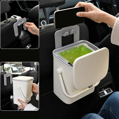 Car Trash Can With Mobile Phone Holder - 5L Rear Seat Storage Box With Lid - ZOOMNSTORE