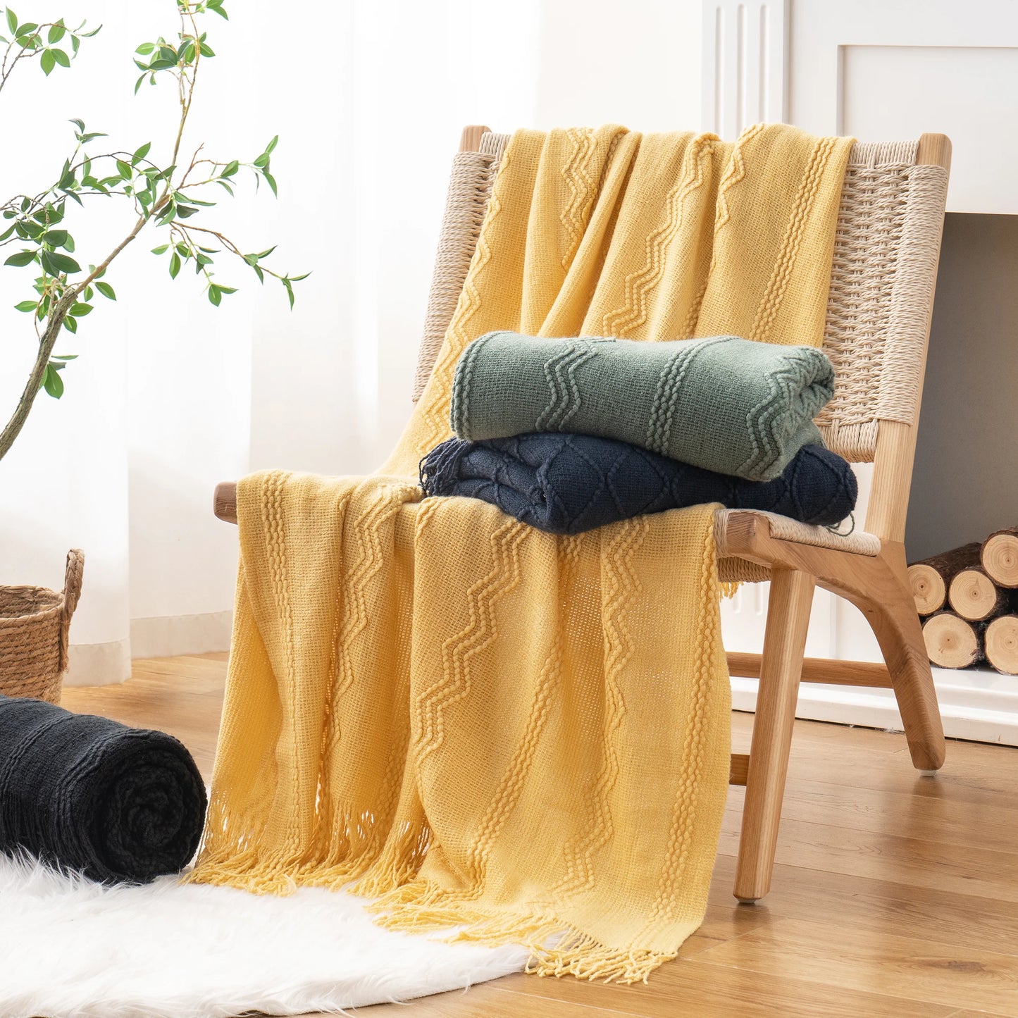 Caramel Knit Throw Blanket - Lightweight Plaid Blanket for Couch and Bed - ZOOMNSTORE