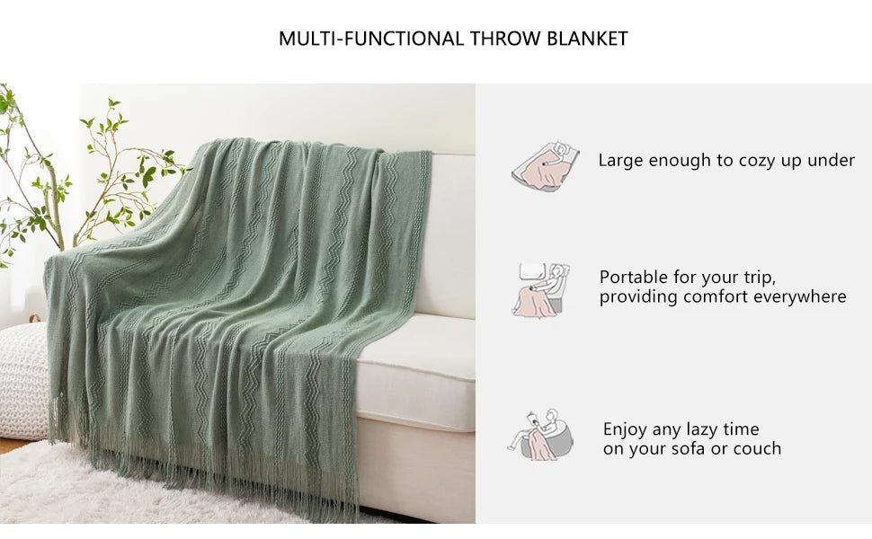 Caramel Knit Throw Blanket - Lightweight Plaid Blanket for Couch and Bed - ZOOMNSTORE