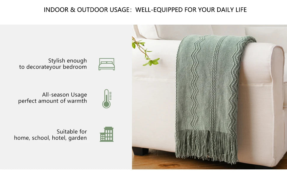 Caramel Knit Throw Blanket - Lightweight Plaid Blanket for Couch and Bed - ZOOMNSTORE