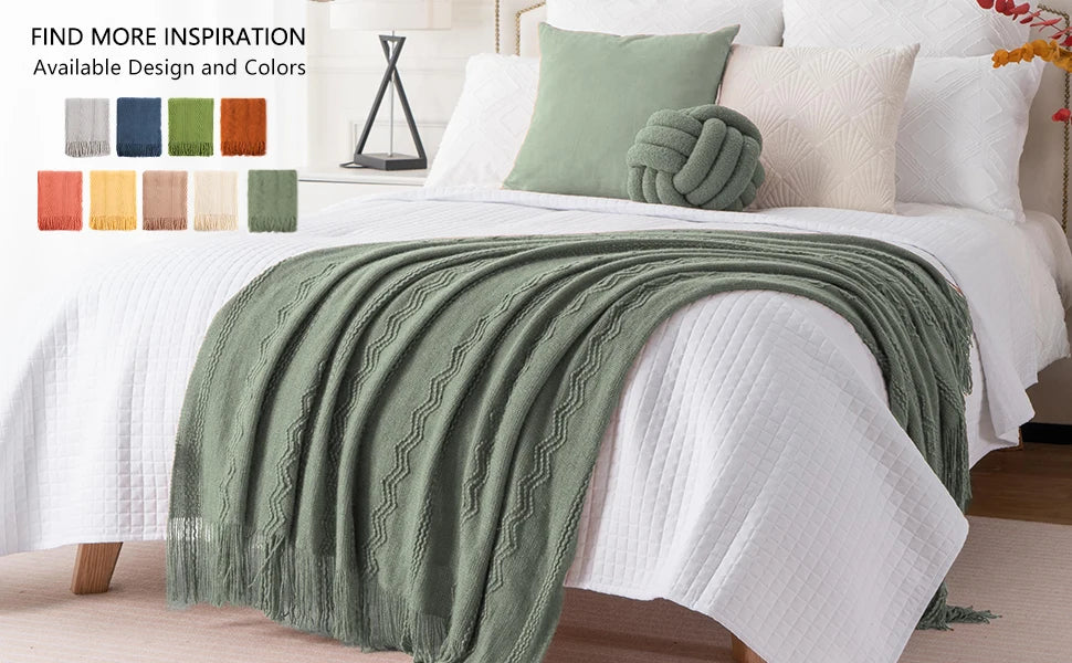 Caramel Knit Throw Blanket - Lightweight Plaid Blanket for Couch and Bed - ZOOMNSTORE