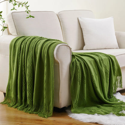 Caramel Knit Throw Blanket - Lightweight Plaid Blanket for Couch and Bed - ZOOMNSTORE