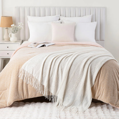 Caramel Knit Throw Blanket - Lightweight Plaid Blanket for Couch and Bed - ZOOMNSTORE