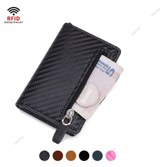 Carbon Fiber RFID Blocking Leather Wallet - Mens Credit Card Holder Case - ZOOMNSTORE