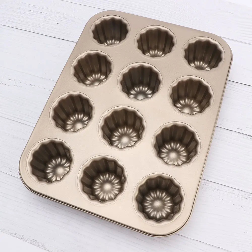Carbon Steel Cake Pan - 12 Cavity French Canele Mold Non-Stick Muffin Bakeware - ZOOMNSTORE