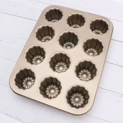 Carbon Steel Cake Pan - 12 Cavity French Canele Mold Non-Stick Muffin Bakeware - ZOOMNSTORE