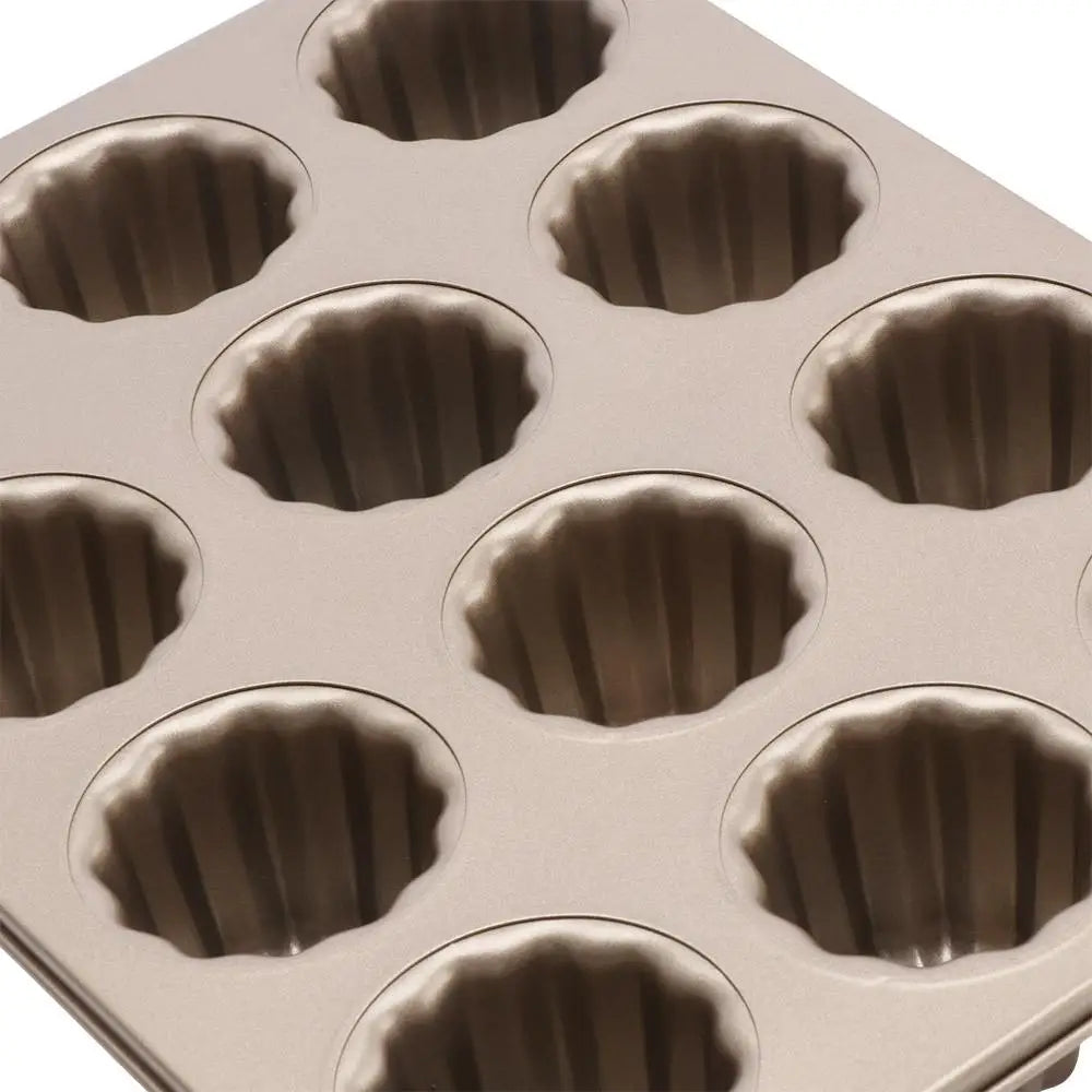 Carbon Steel Cake Pan - 12 Cavity French Canele Mold Non-Stick Muffin Bakeware - ZOOMNSTORE