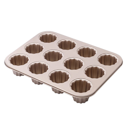 Carbon Steel Cake Pan - 12 Cavity French Canele Mold Non-Stick Muffin Bakeware - ZOOMNSTORE