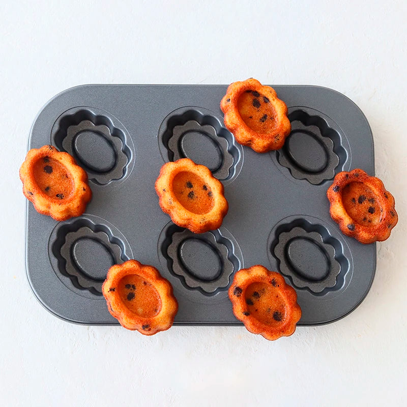 Carbon Steel Cake Pan - 6 Cavity Flower Muffin Mold Non Stick Durable Baking Tray - ZOOMNSTORE