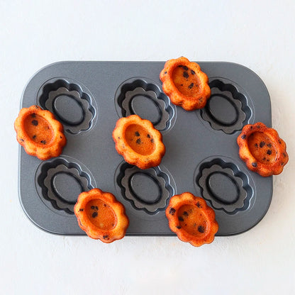 Carbon Steel Cake Pan - 6 Cavity Flower Muffin Mold Non Stick Durable Baking Tray - ZOOMNSTORE