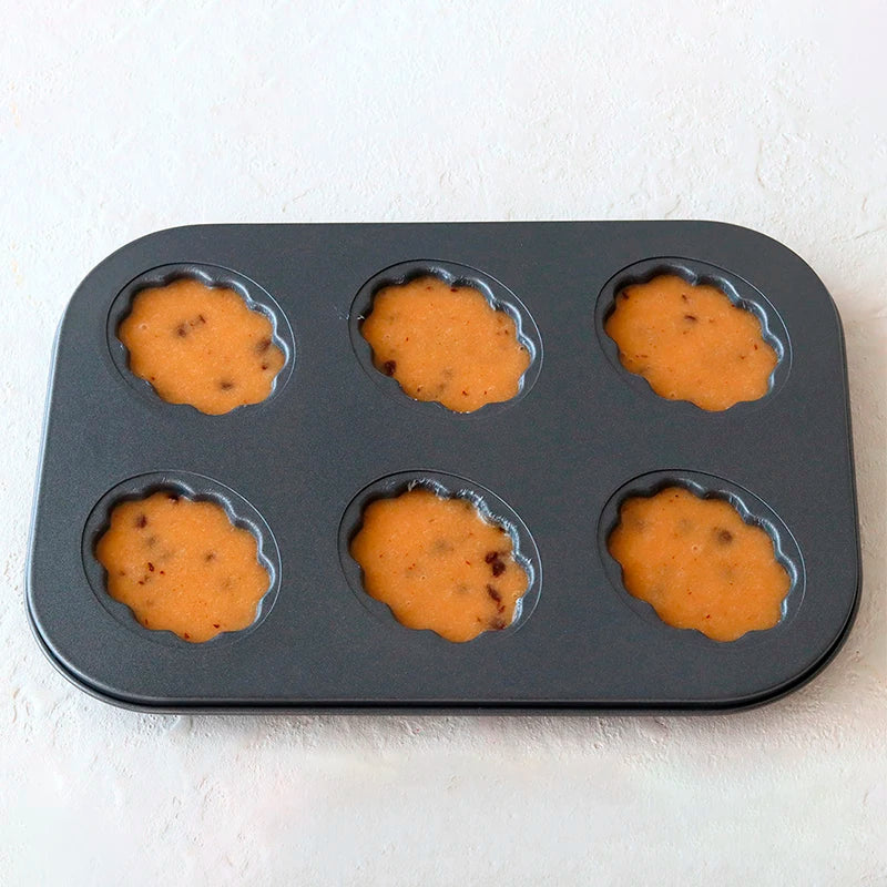Carbon Steel Cake Pan - 6 Cavity Flower Muffin Mold Non Stick Durable Baking Tray - ZOOMNSTORE