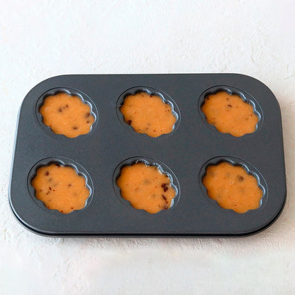 Carbon Steel Cake Pan - 6 Cavity Flower Muffin Mold Non Stick Durable Baking Tray - ZOOMNSTORE