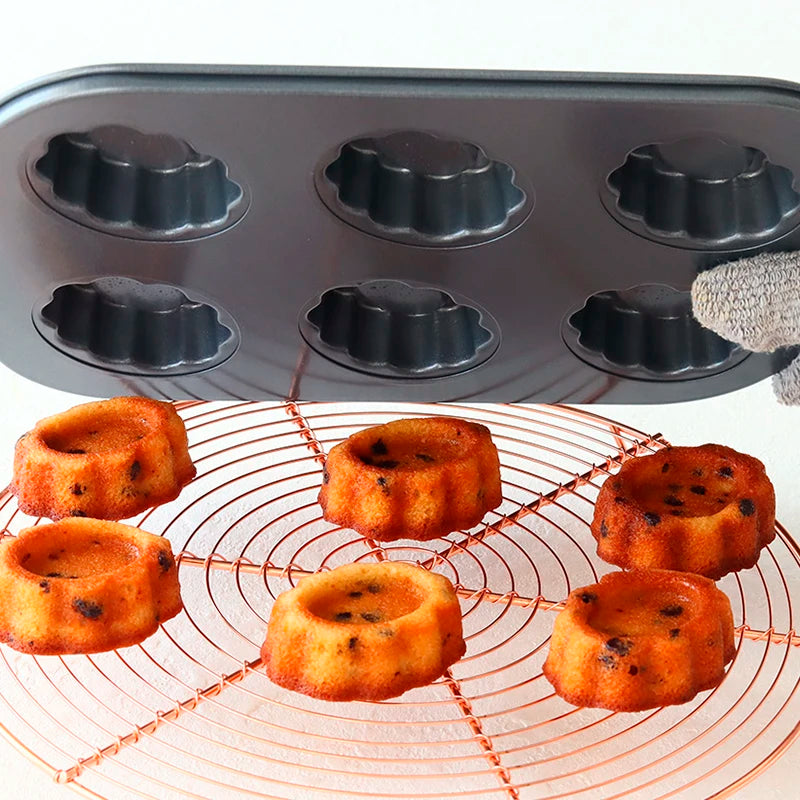 Carbon Steel Cake Pan - 6 Cavity Flower Muffin Mold Non Stick Durable Baking Tray - ZOOMNSTORE