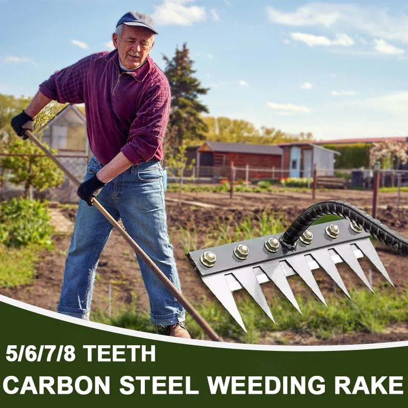 Carbon Steel Garden Hand Rake - 5678 Teeth Weeding Scarifier Tool - ZOOMNSTORE