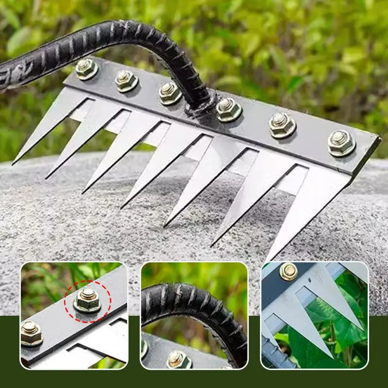 Carbon Steel Garden Hand Rake - 5678 Teeth Weeding Scarifier Tool - ZOOMNSTORE