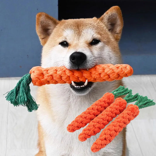 Durable Carrot Dog Chew Rope - Safe Braided Toy for Puppy Teeth Cleaning - ZOOMNSTORE