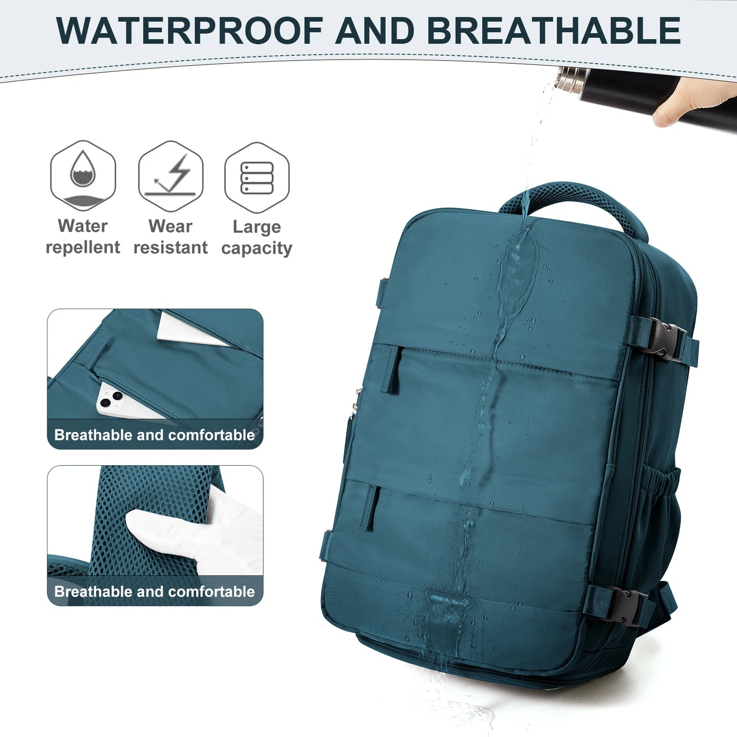 Travel Backpack - Waterproof Cabin Bag for Business  College Fits Ryanair Luggage 40x20x25 - ZOOMNSTORE