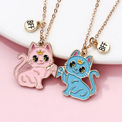 Cartoon Animal Cat Best Friend Necklace Set - BFF Friendship Jewelry for Kids - ZOOMNSTORE