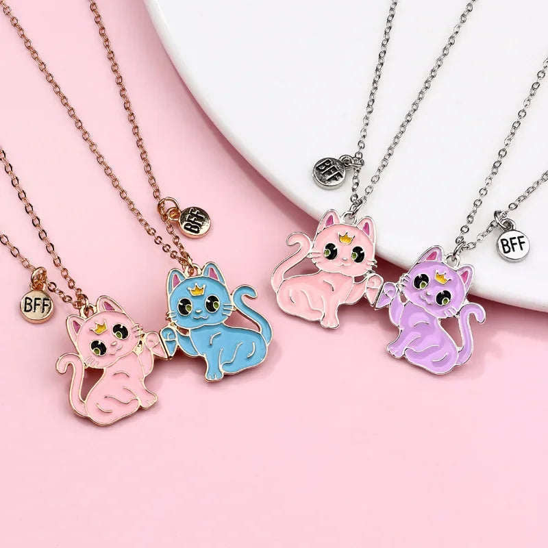 Cartoon Animal Cat Best Friend Necklace Set - BFF Friendship Jewelry for Kids - ZOOMNSTORE