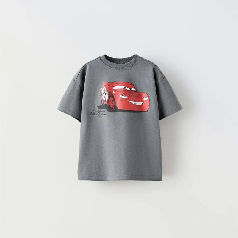 Cartoon Car Boys T-Shirt - Trendy Summer Short Sleeve Tee for Kids - ZOOMNSTORE