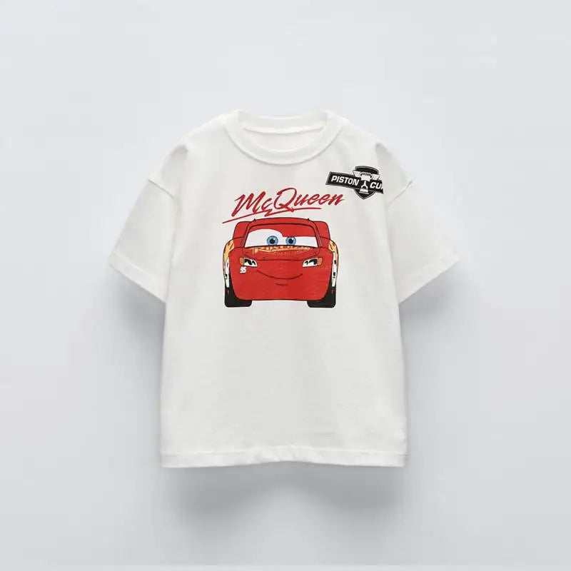 Cartoon Car Boys T-Shirt - Trendy Summer Short Sleeve Tee for Kids - ZOOMNSTORE
