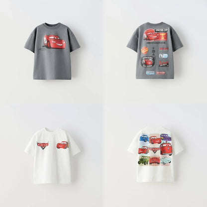 Cartoon Car Boys T-Shirt - Trendy Summer Short Sleeve Tee for Kids - ZOOMNSTORE
