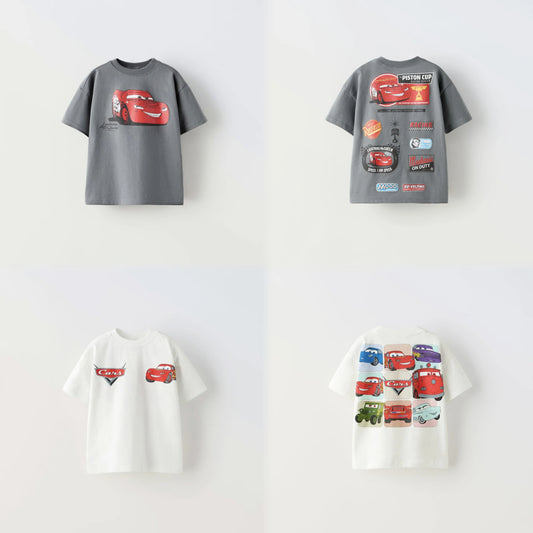 Cartoon Car Boys T-Shirt - Trendy Summer Short Sleeve Tee for Kids - ZOOMNSTORE