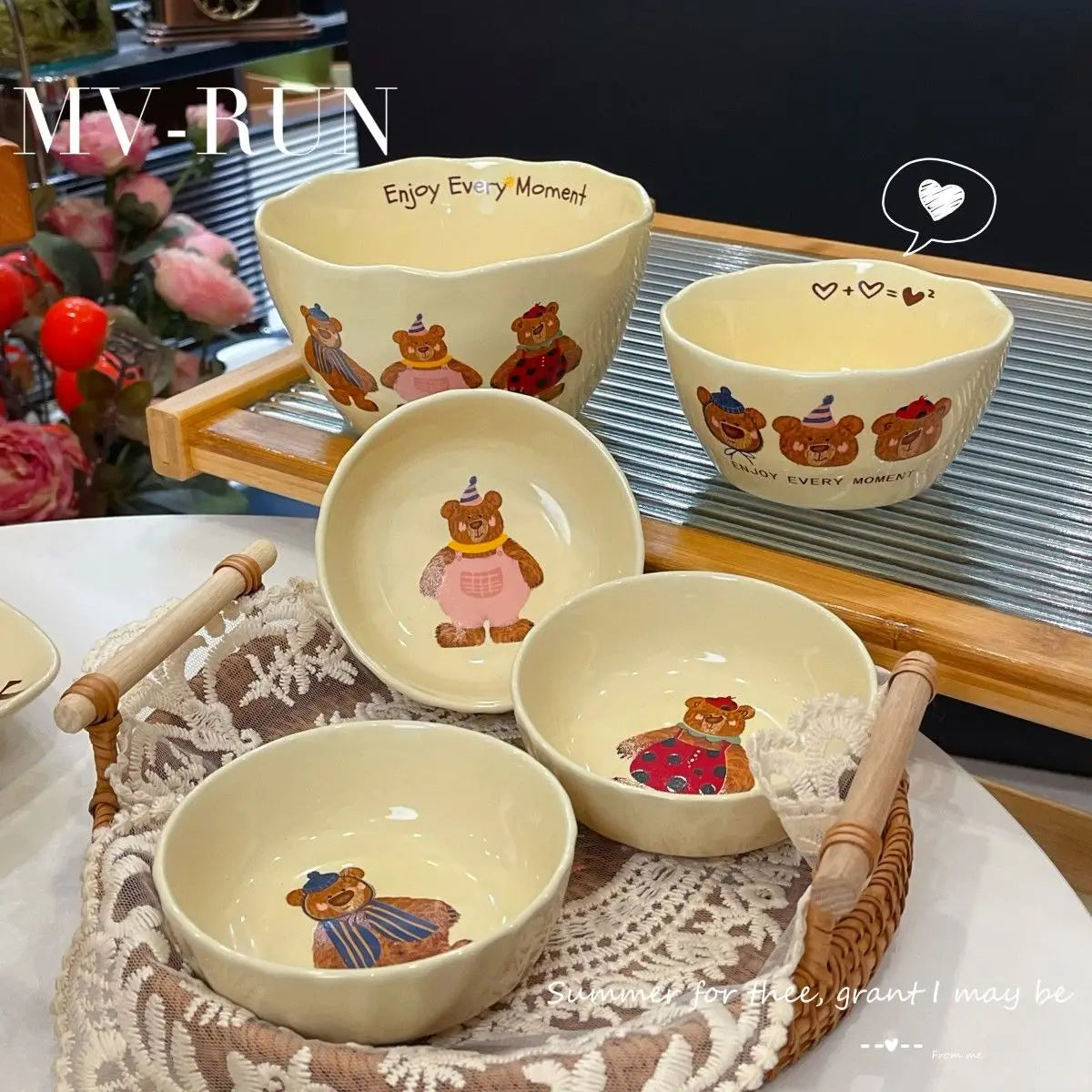 Korean Three Little Bear Cartoon Bowls - Cute Ceramic Tableware Set - ZOOMNSTORE