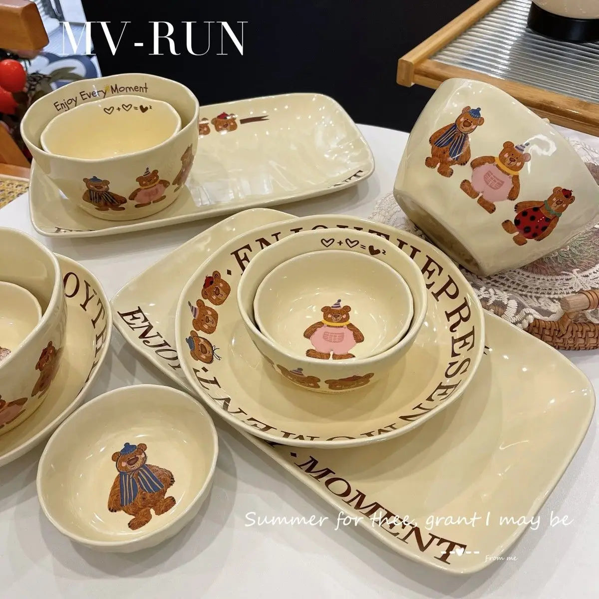 Korean Three Little Bear Cartoon Bowls - Cute Ceramic Tableware Set - ZOOMNSTORE