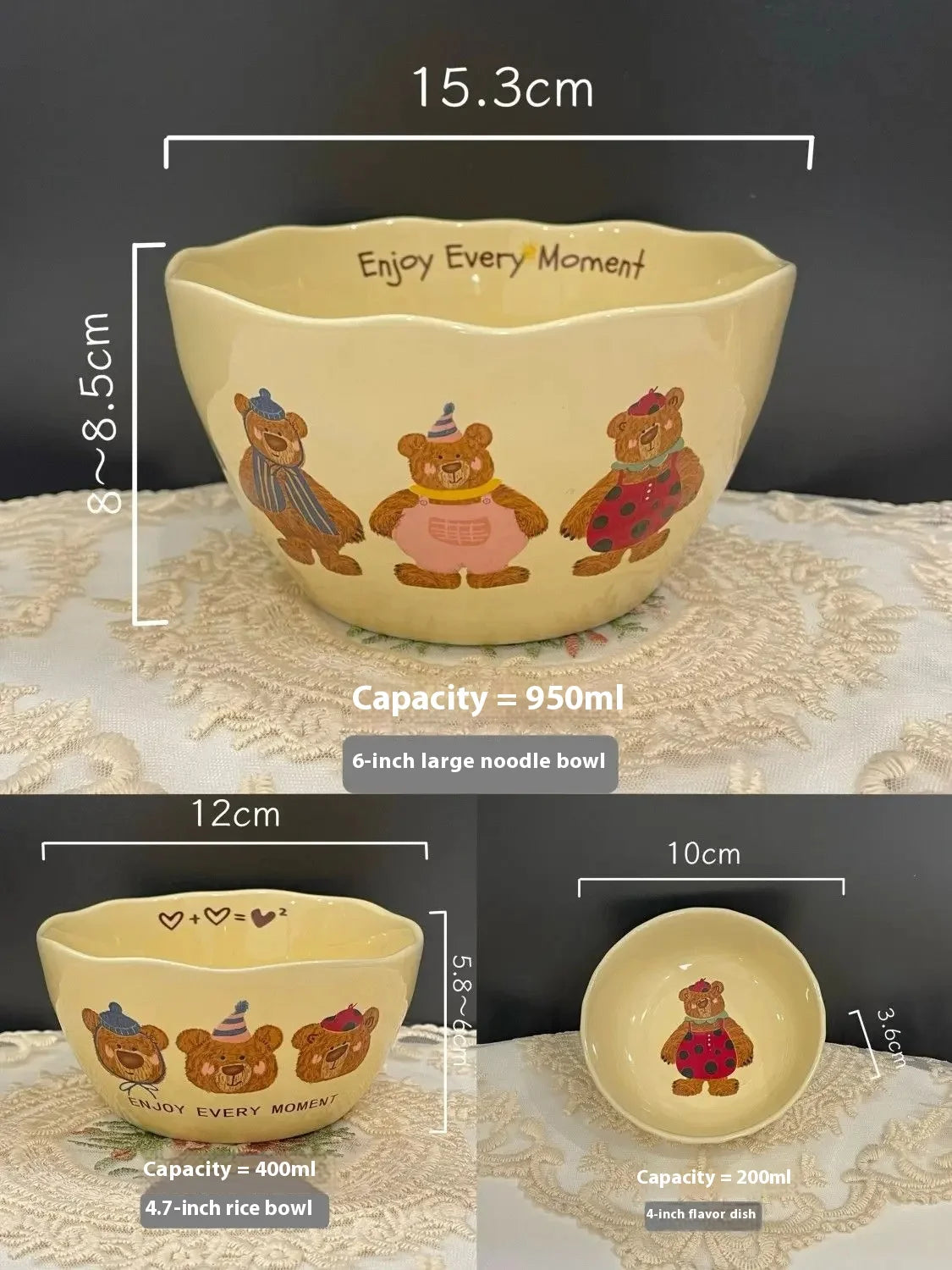 Korean Three Little Bear Cartoon Bowls - Cute Ceramic Tableware Set - ZOOMNSTORE