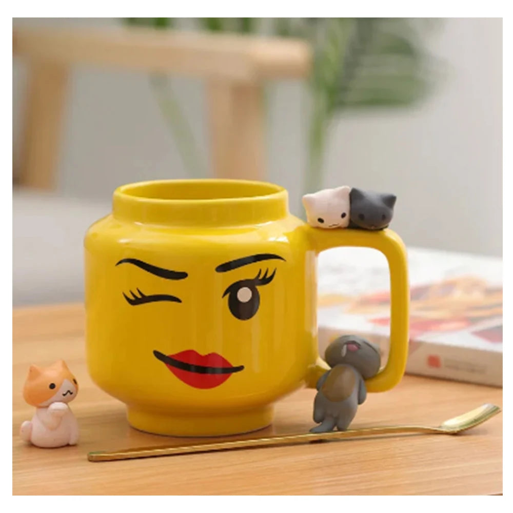 Cartoon Ceramic Mug 250ML – Cute Impish Expression Porcelain Coffee Cup - ZOOMNSTORE