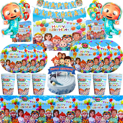 Cartoon JJ Melon Birthday Party Set - Disposable Tableware Decorations Balloons Cake Topper - ZOOMNSTORE