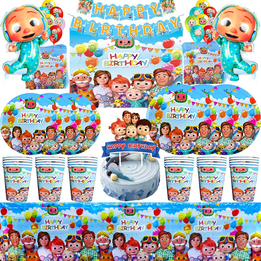 Cartoon JJ Melon Birthday Party Set - Disposable Tableware Decorations Balloons Cake Topper - ZOOMNSTORE