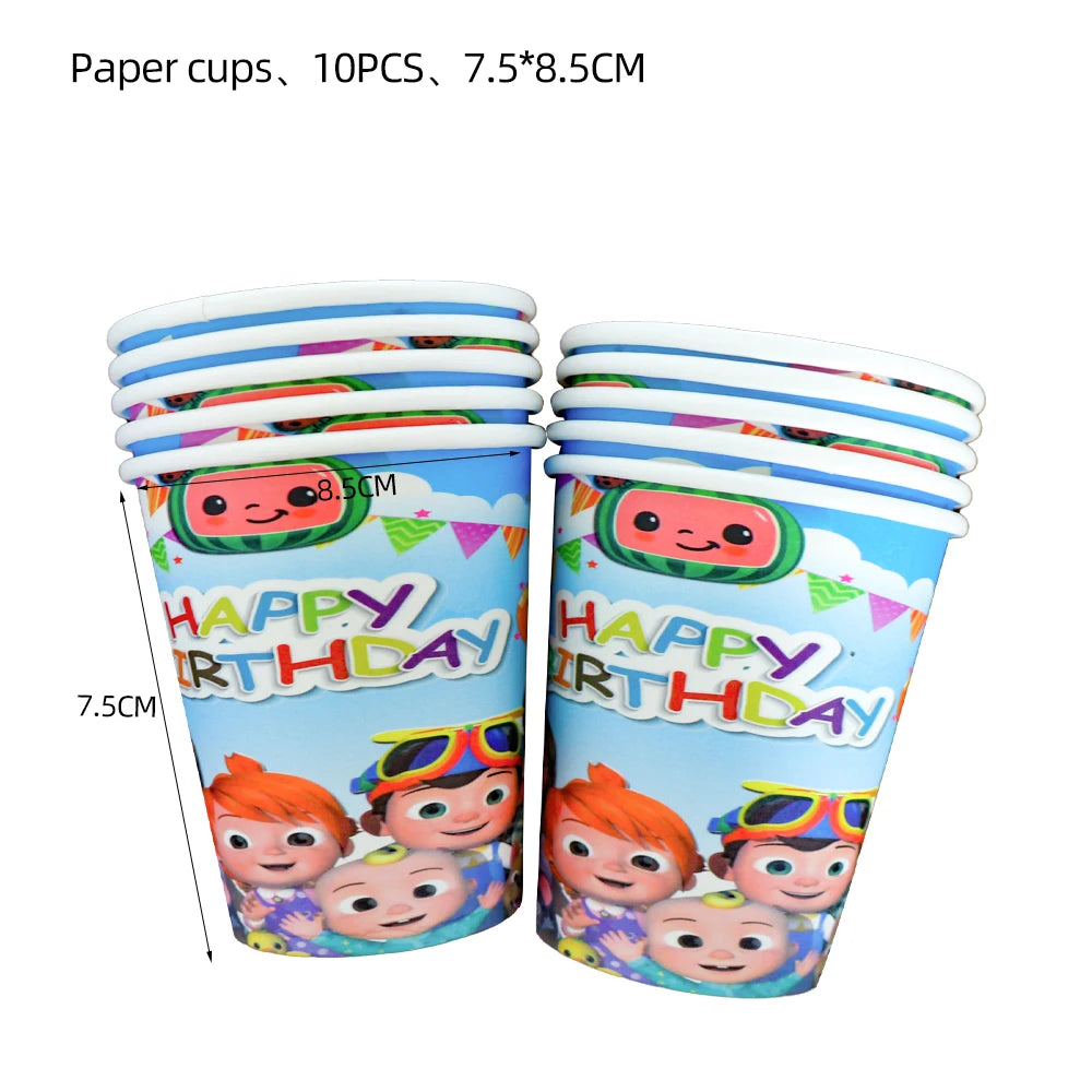 Cartoon JJ Melon Birthday Party Set - Disposable Tableware Decorations Balloons Cake Topper - ZOOMNSTORE
