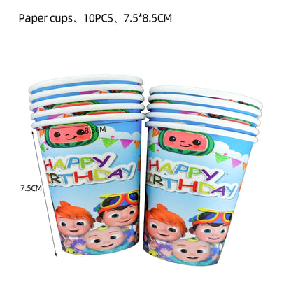 Cartoon JJ Melon Birthday Party Set - Disposable Tableware Decorations Balloons Cake Topper - ZOOMNSTORE